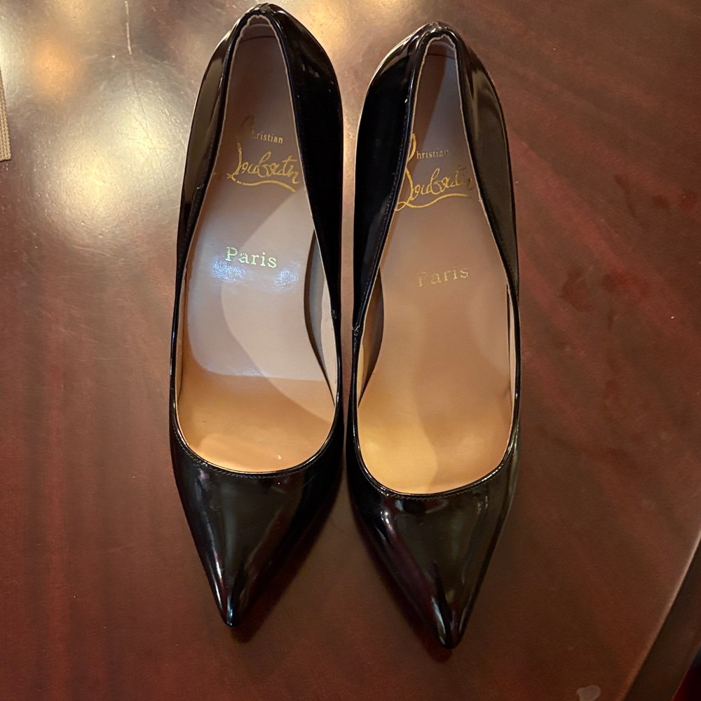 Christian Louboutin Black Patent Pointed-Toe Pumps